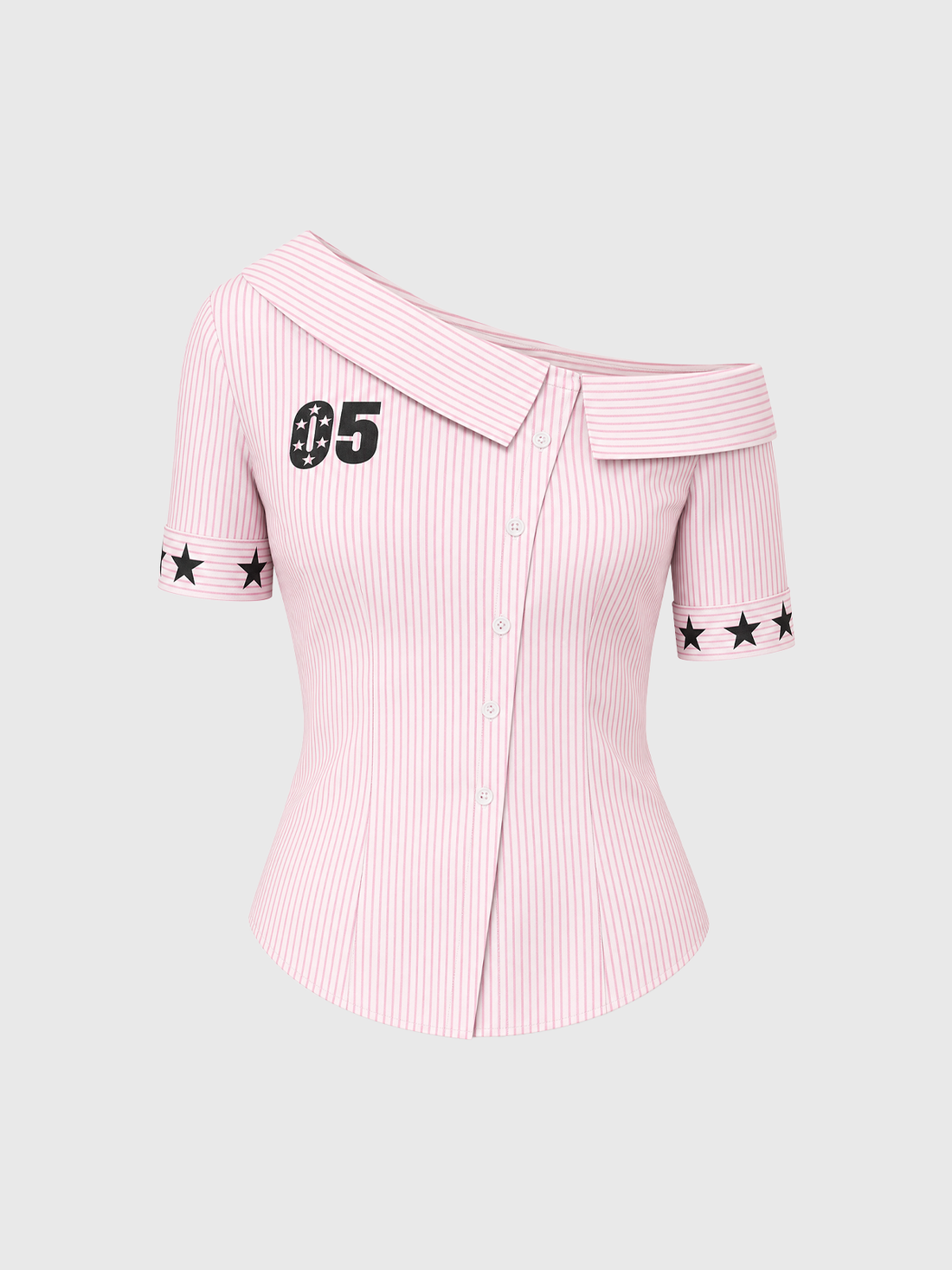 Brick Lane Asymmetric Star Jersey Style Off Shoulder Top - Pink