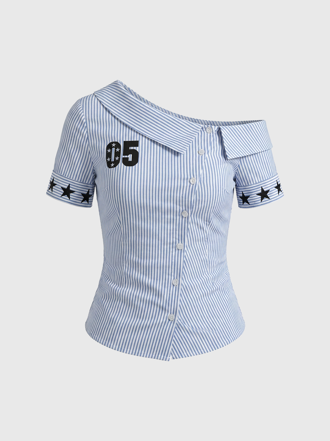 Brick Lane Asymmetric Star Jersey Style Off Shoulder Top - Blue