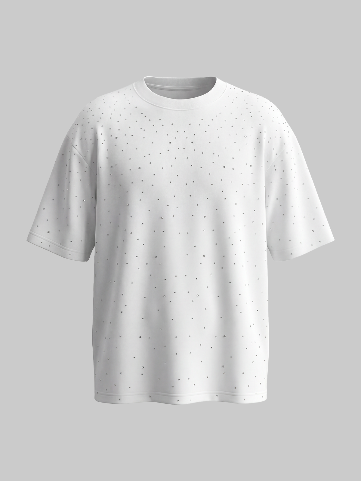 Co-ed Dorm Baggy Rhinestone Studded T-Shirt - White