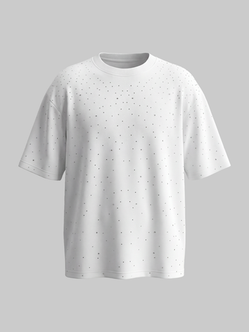 Co-ed Dorm Baggy Rhinestone Studded T-Shirt - White
