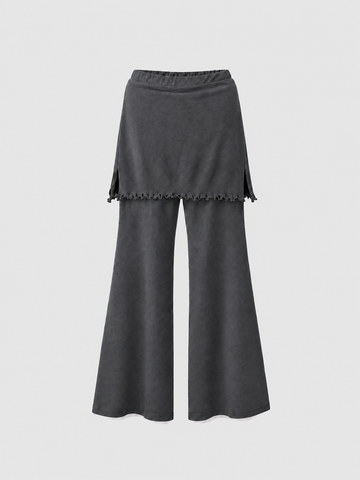 Brick Lane Ribbed Knit Flared Maxi Pants - Charcoal