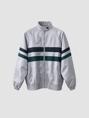 Brick Lane Chest Stripe Zip-Up Track Utility Jacket - Grey/Black