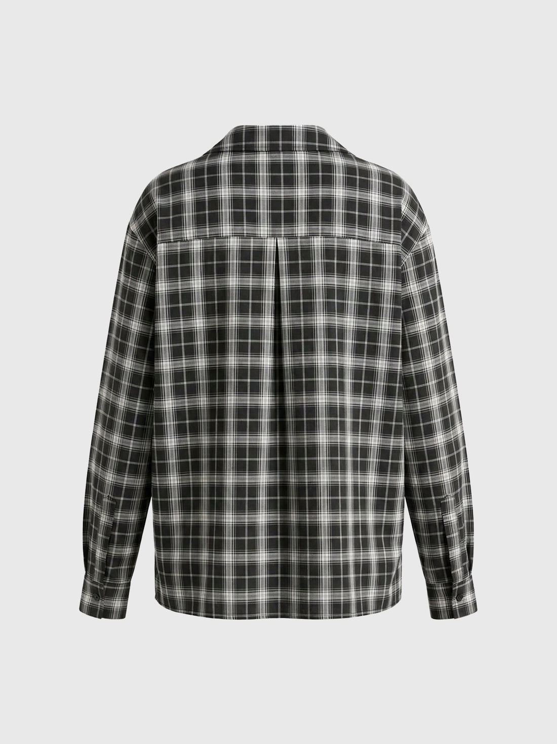 Dolled Office Plaid Tie-Front Long Sleeve Shirt - Black