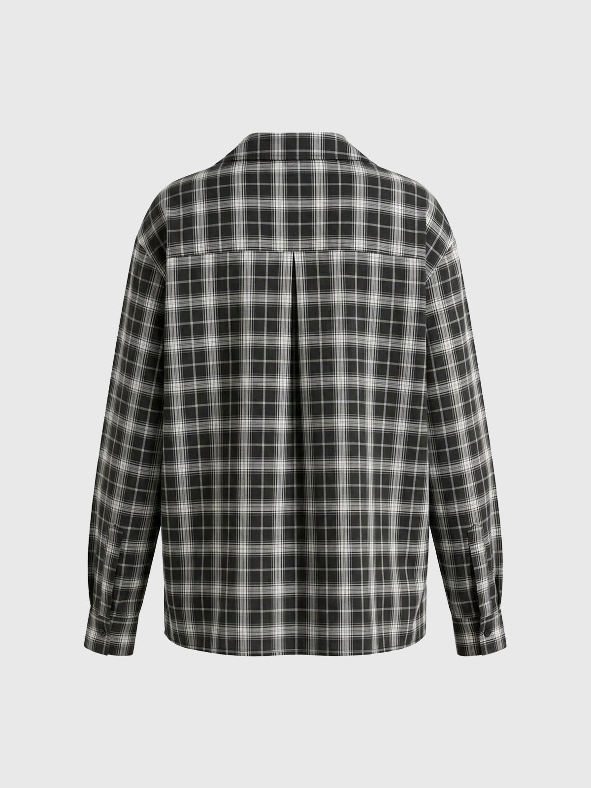 Dolled Office Plaid Tie-Front Long Sleeve Shirt - Black