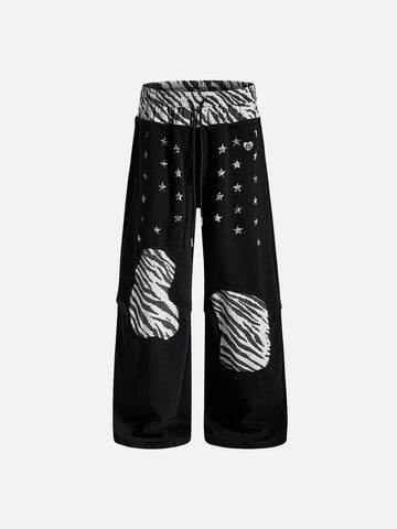 Co-ed Dorm Wide-leg Butterfly Print Maxi Pants - Black