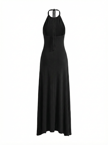 Dolled Office Draped Halter Neck Maxi Dress - Black