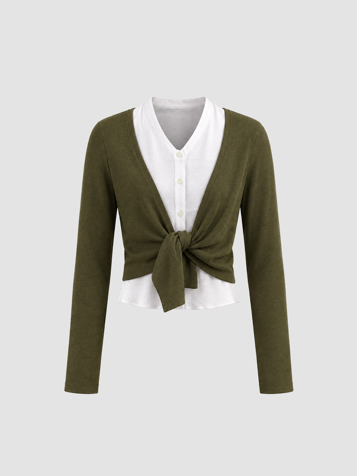 Brick Lane Layered Collar Cropped Knit Cardigan - Brown/White