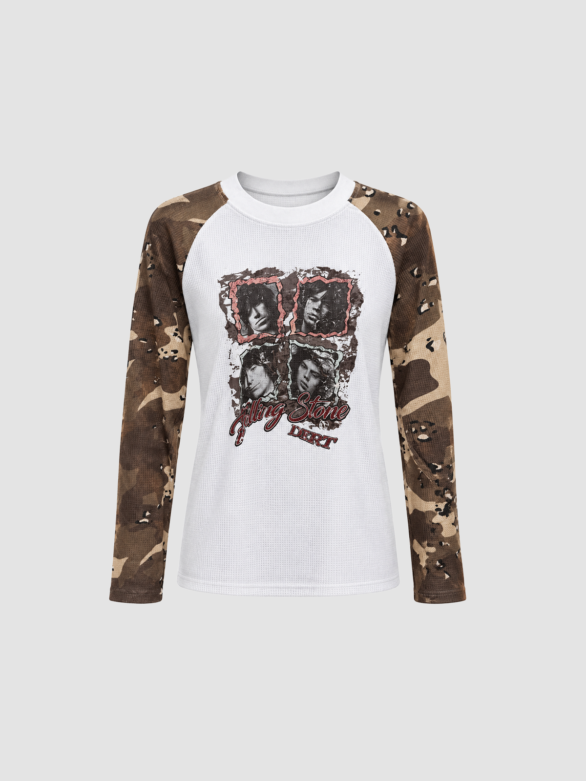 Brick Lane Graphic Print Contrast Raglan Long Sleeve Tee - Off-White/Brown