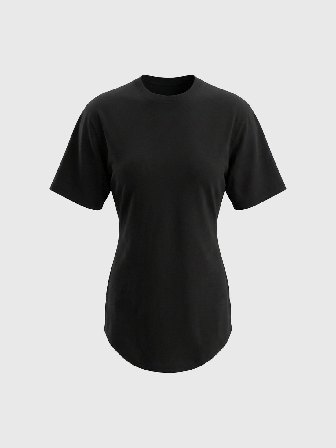 Brick Lane Skimming Curved Hem Crew Neck Tee - Black