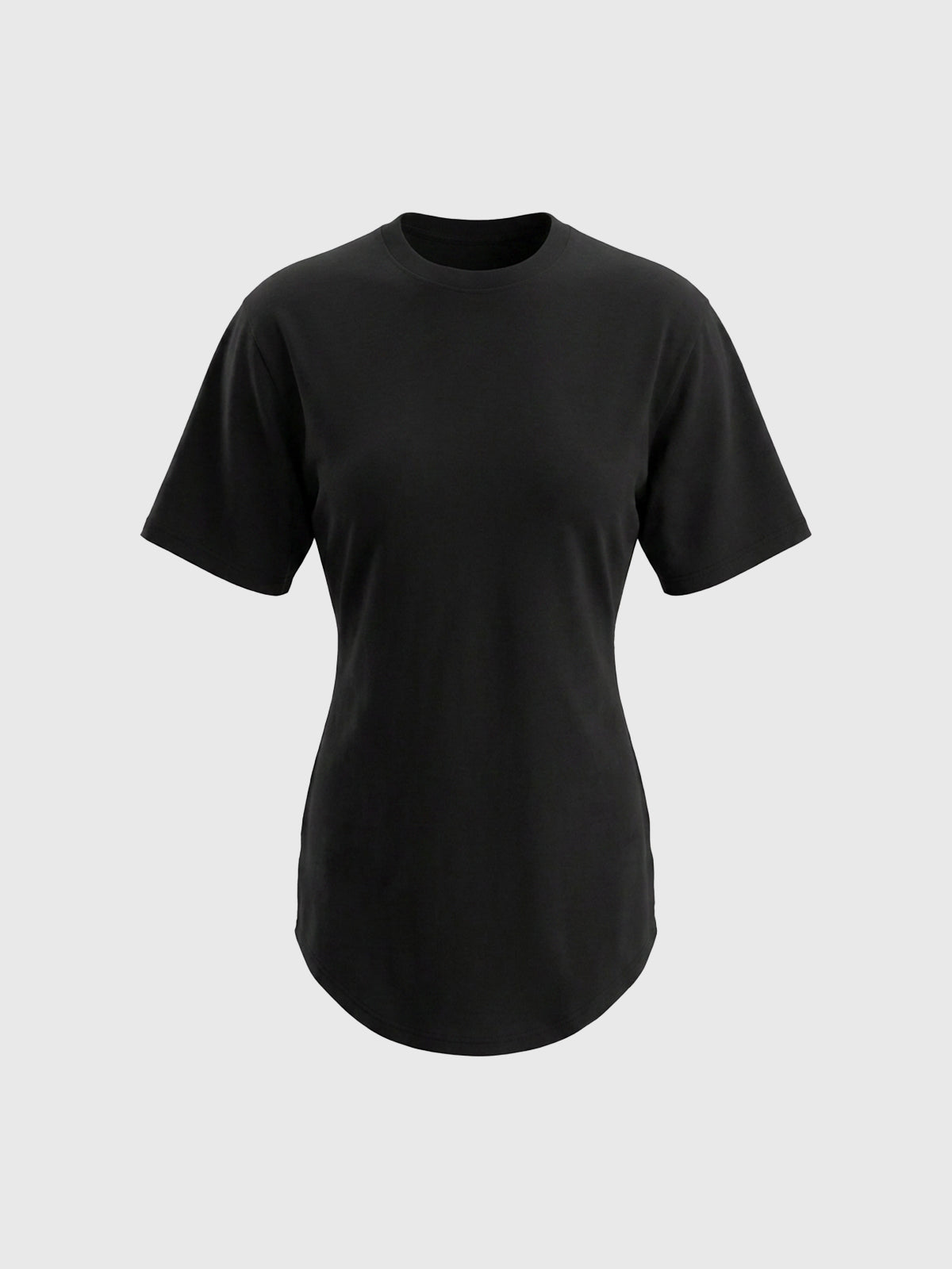 Brick Lane Skimming Curved Hem Crew Neck Tee - Black