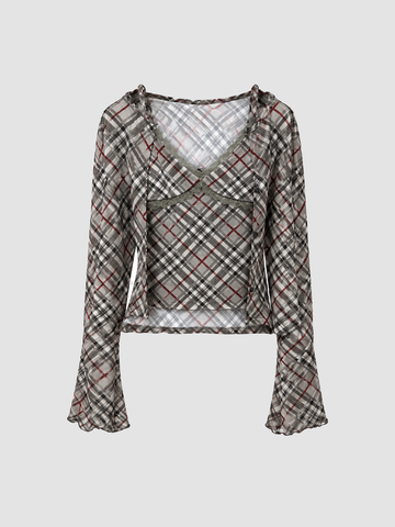 Brick Lane Animal Print V-Neck Long Sleeve Tee - Brown/Black