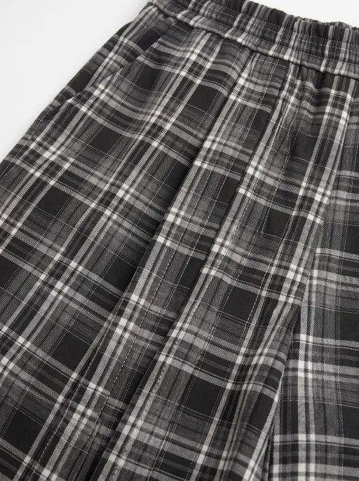 Co-ed Dorm Wide-leg Plaid Pants - Black