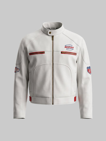 American Club Baggy Leather Racing Jacket - White