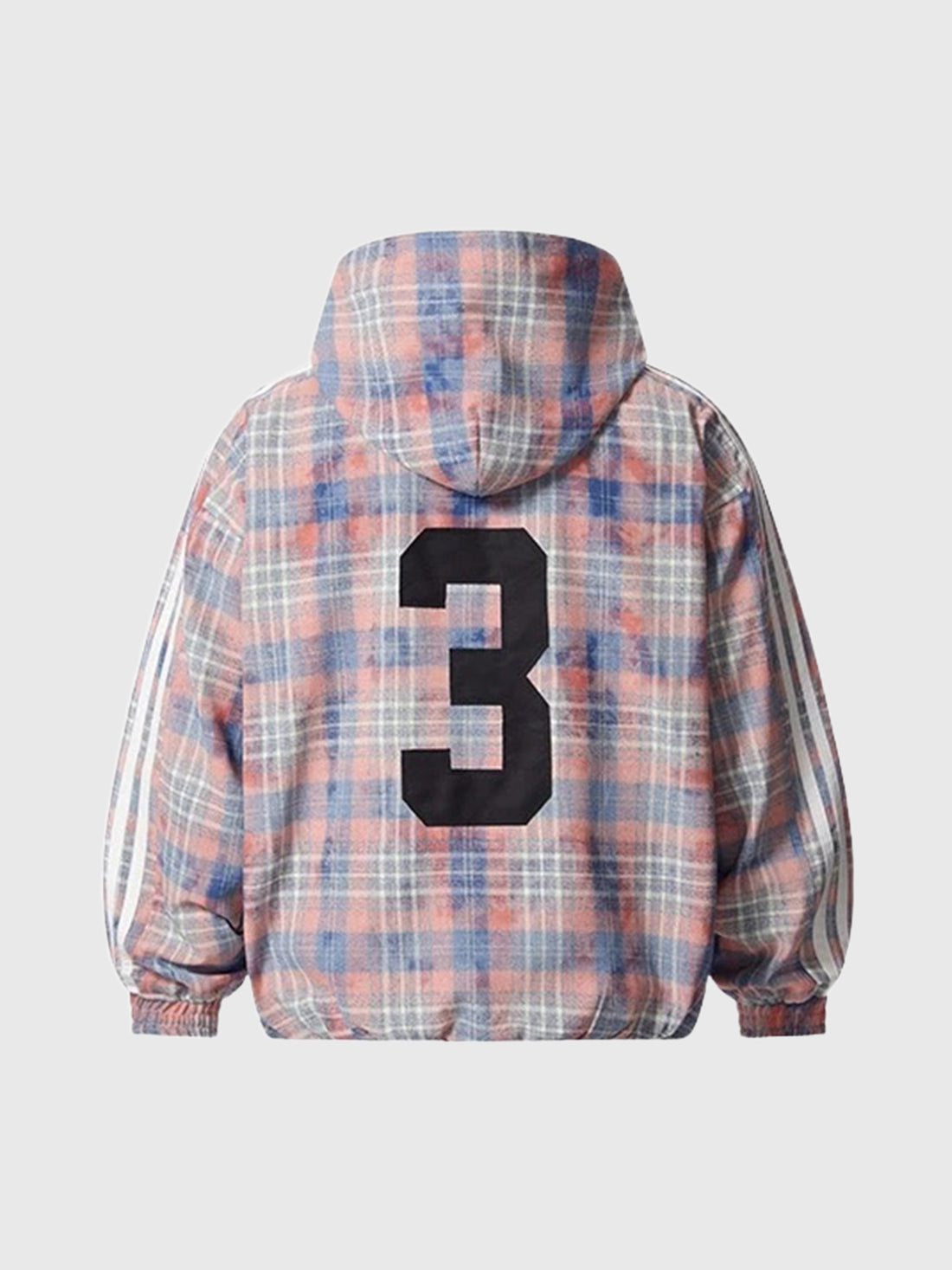 Co-ed Dorm Baggy Plaid Number 3 Graphic Zip-up Hoodie - Pink