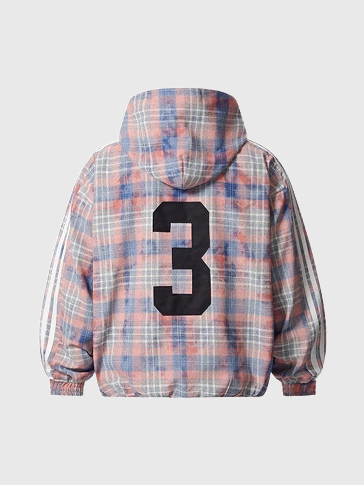 Co-ed Dorm Baggy Plaid Number 3 Graphic Zip-up Hoodie - Pink