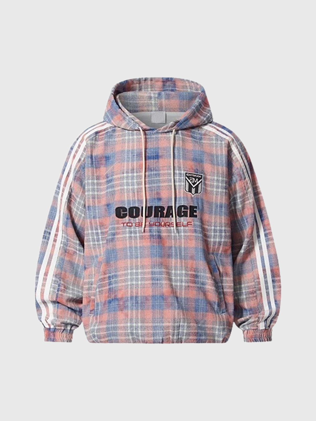 Co-ed Dorm Baggy Plaid Number 3 Graphic Zip-up Hoodie - Pink