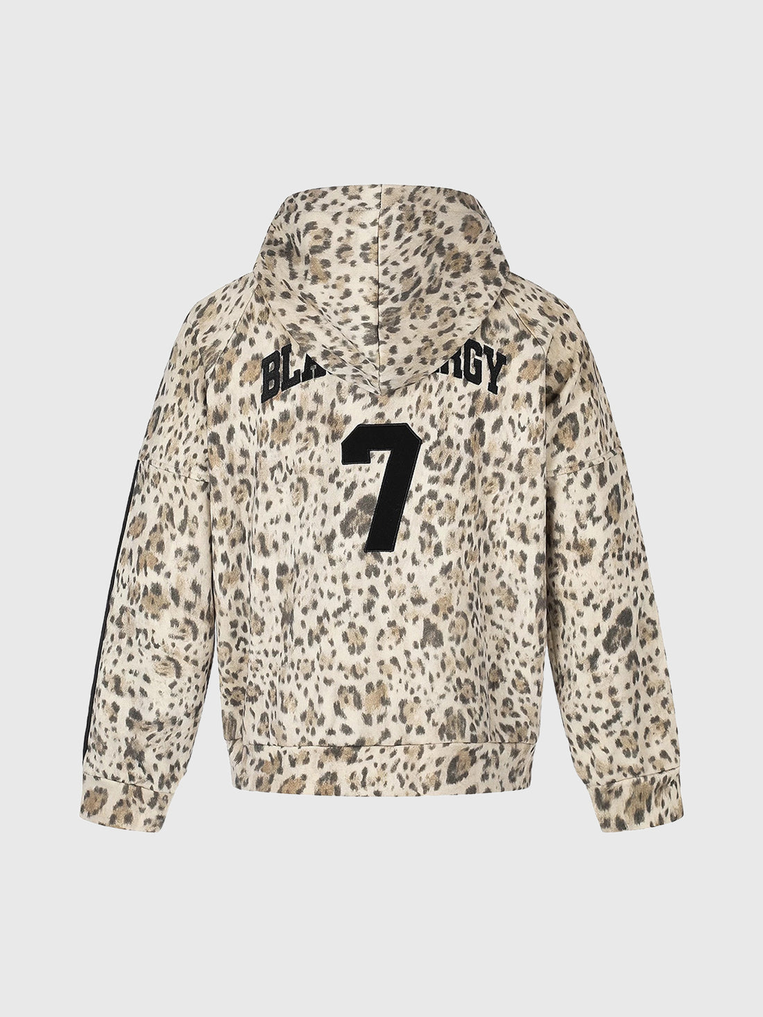 Co-ed Dorm Baggy Leopard Print Side Striped Zip-up Hoodie - Beige