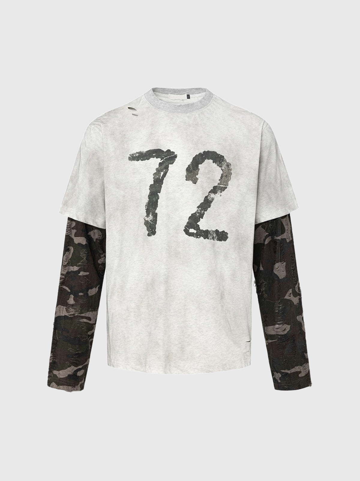 Co-ed Dorm Layered-Look Camouflage Number 72 Graphic Sweatshirt - White