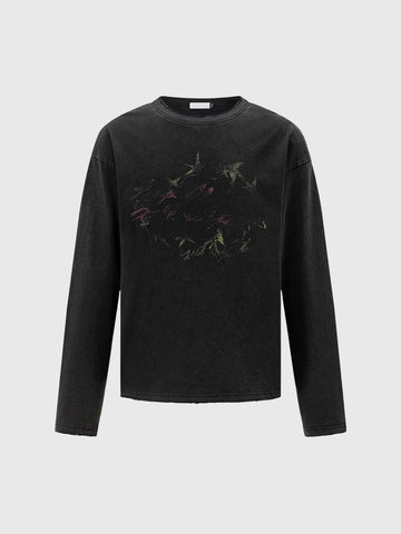 Co-ed Dorm Baggy Star Graphic Crewneck Sweatshirt - Black