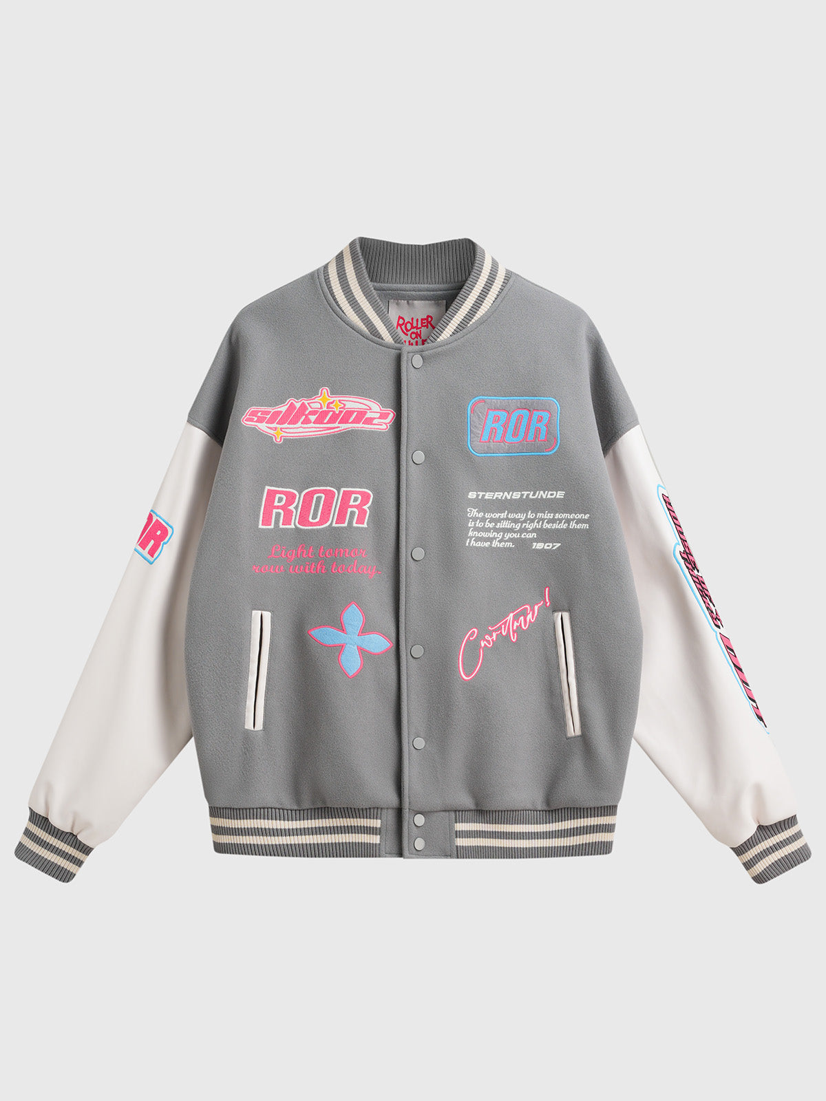 Neon Town Varsity Jacket - Grey Pink