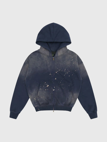 Co-ed Dorm Baggy Splash-Ink Zip-up Hoodie - Blue