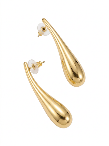Brick Lane Minimalist Liquid Metal Teardrop Drop Earrings - Gold