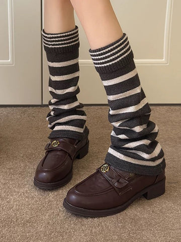 American Club Casual Striped Knit Leg Warmers - Brown