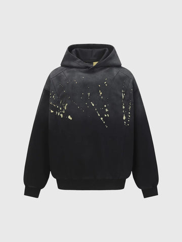 Co-ed Dorm Baggy Contrast Color Graphic Hoodie - Black