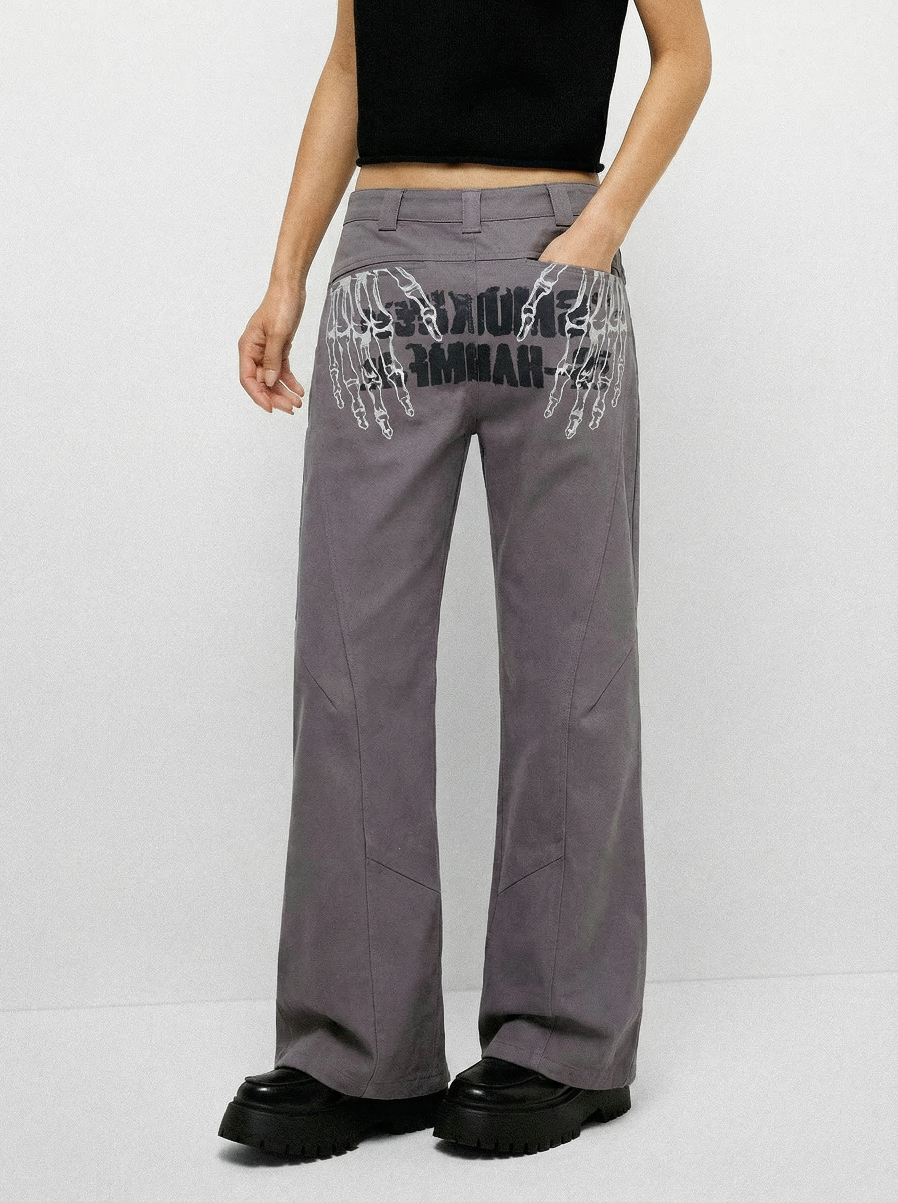 Skeletal Signal Flare Pants - Charcoal Grey