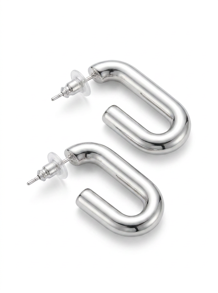 Brick Lane Punk Geometric Rectangular Hoop Earrings - Silver