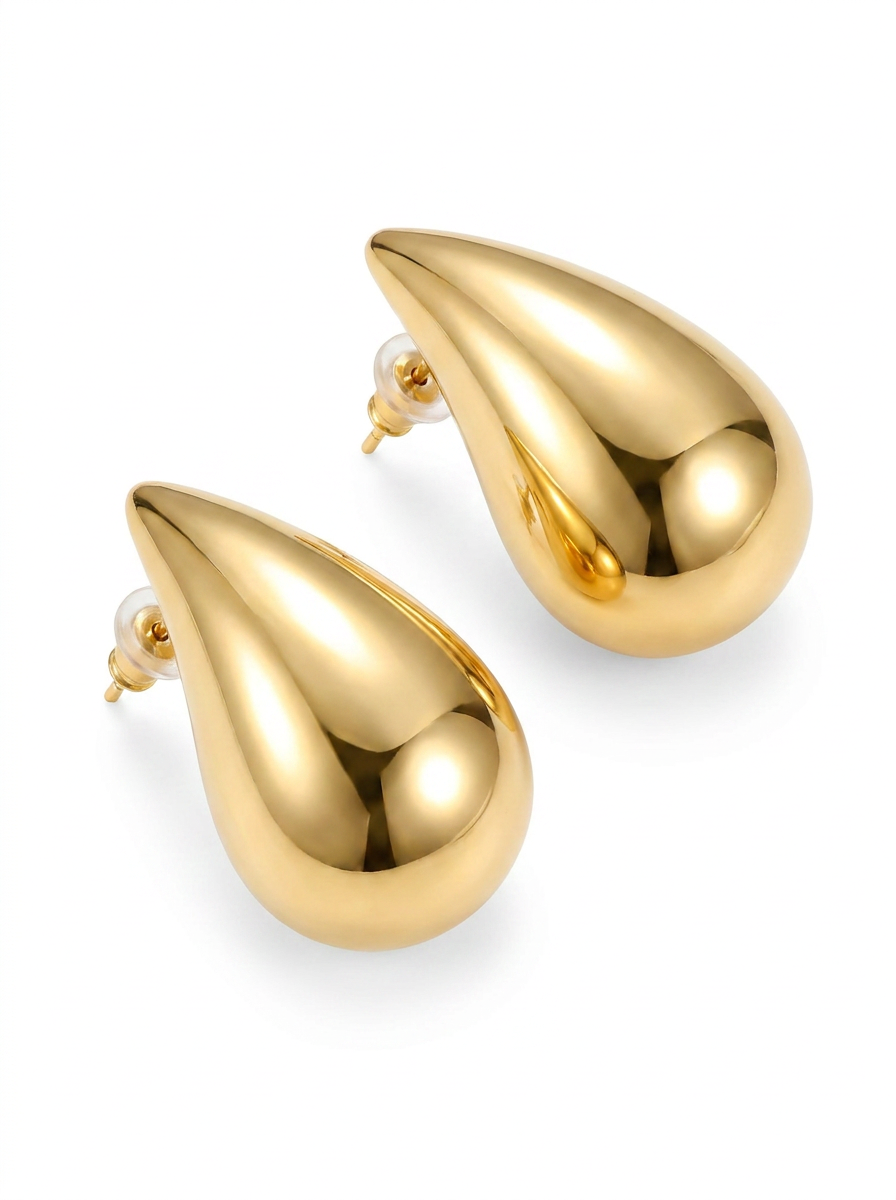 Brick Lane Minimalist Chunky Teardrop Stud Earrings - Gold