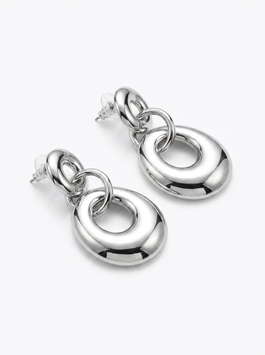 Brick Lane Punk Double Layer Circle Drop Earrings - Silver