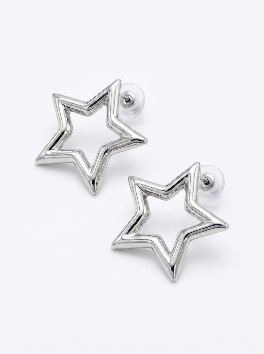 Brick Lane Y2K Cut-out Star Stud Earrings - Silver