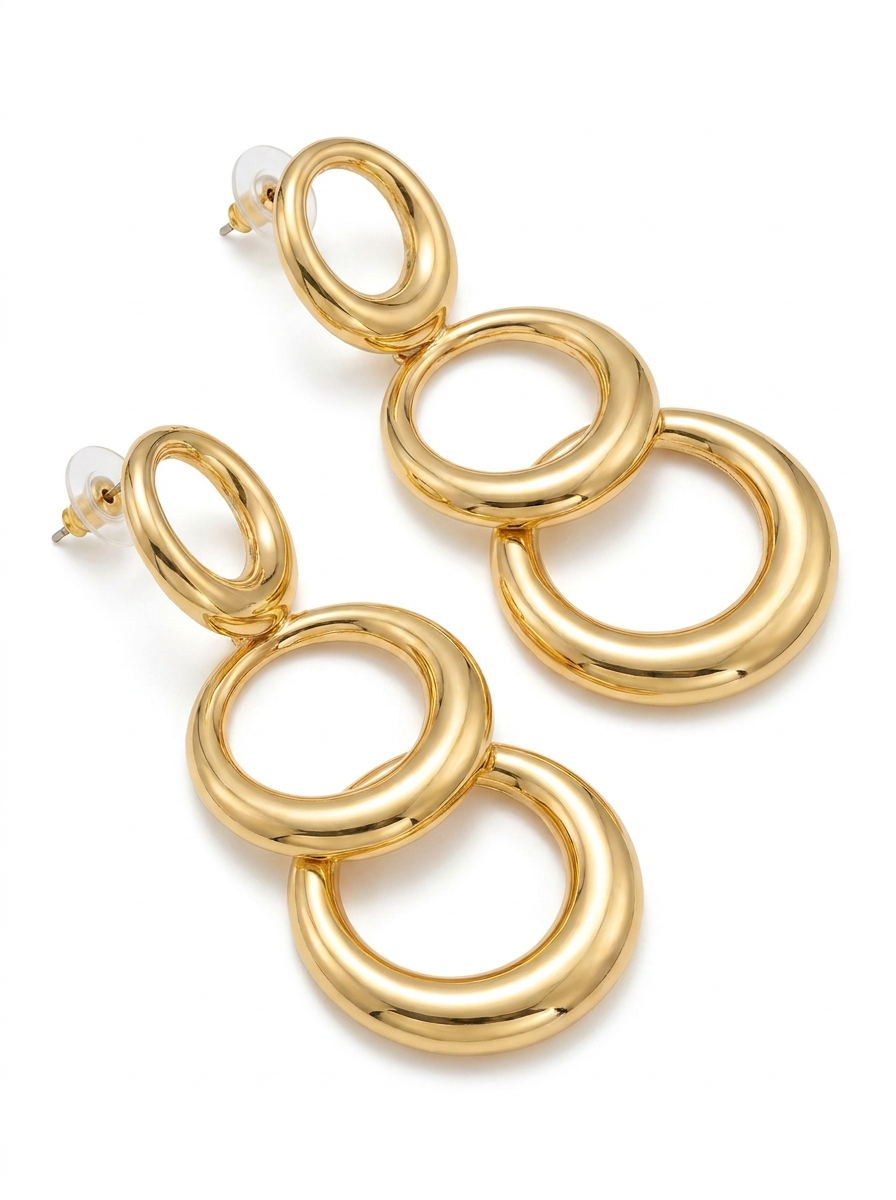 Brick Lane Minimalist Triple Layer Circle Drop Earrings - Gold
