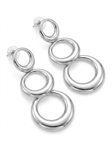 Brick Lane Minimalist Triple Layer Circle Drop Earrings - Silver