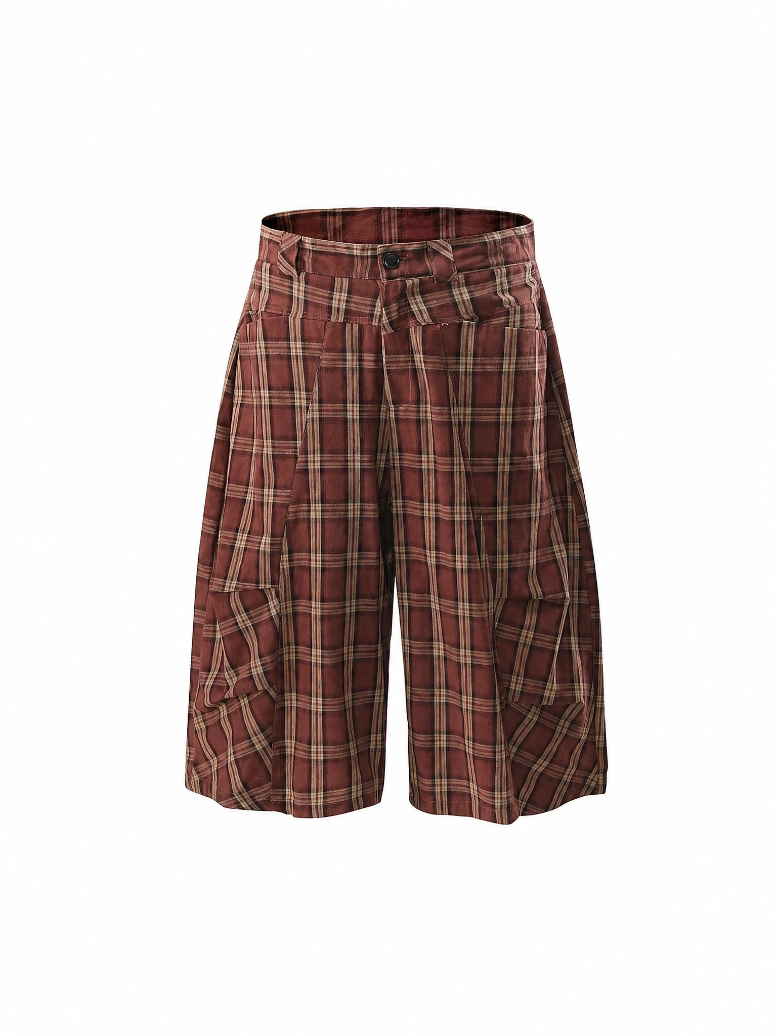 Brick Lane Wide-leg Check Pattern Casual Jorts - Red/Brown