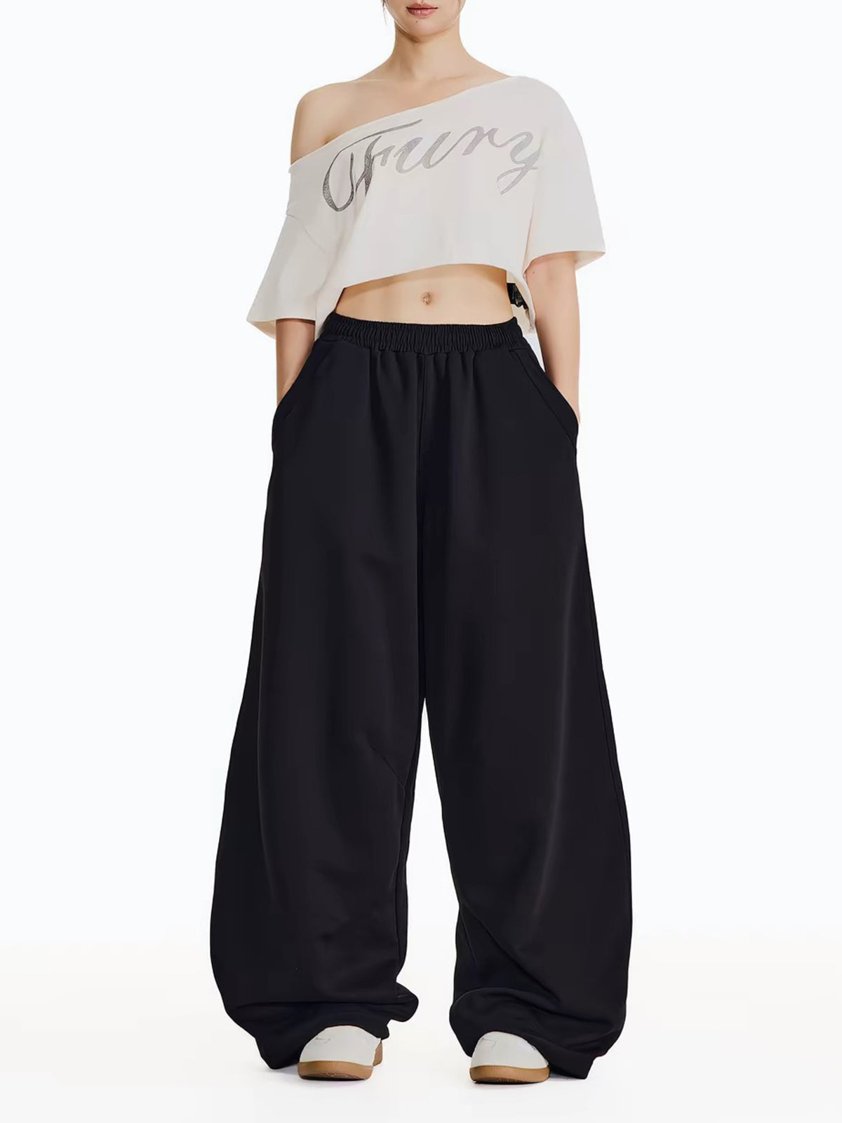 Co-ed Dorm Baggy Graphic Print Maxi Pants - Black