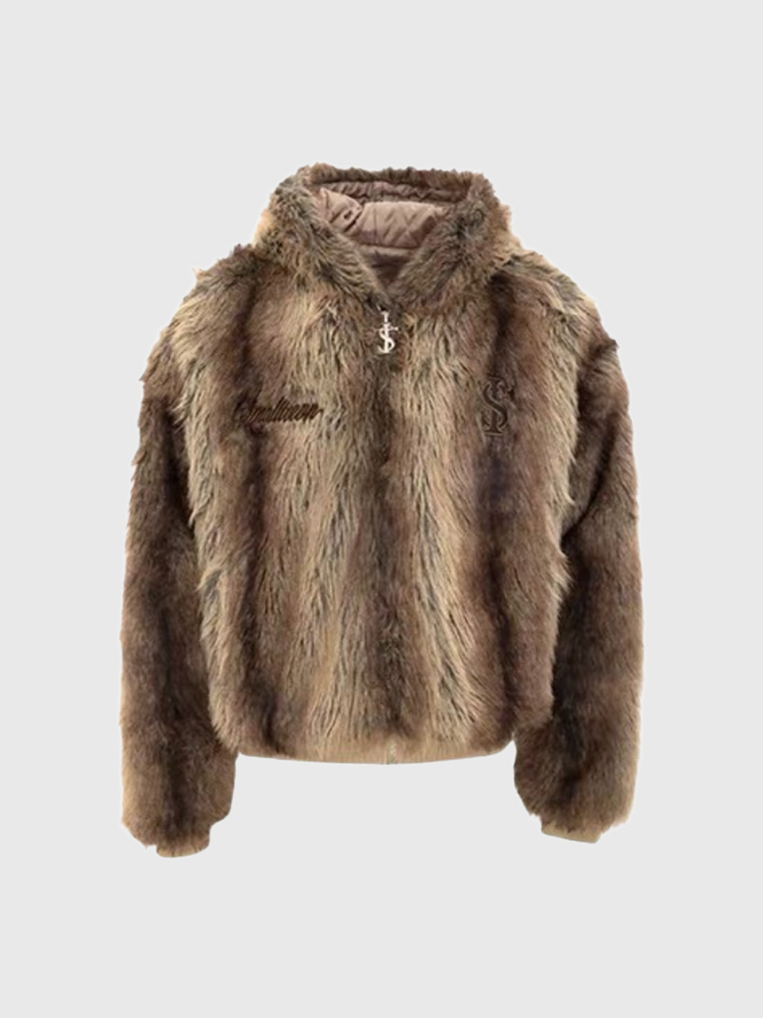 Brick Lane Baggy Leopard Print Faux Fur Hooded Jacket Outwear - Brown