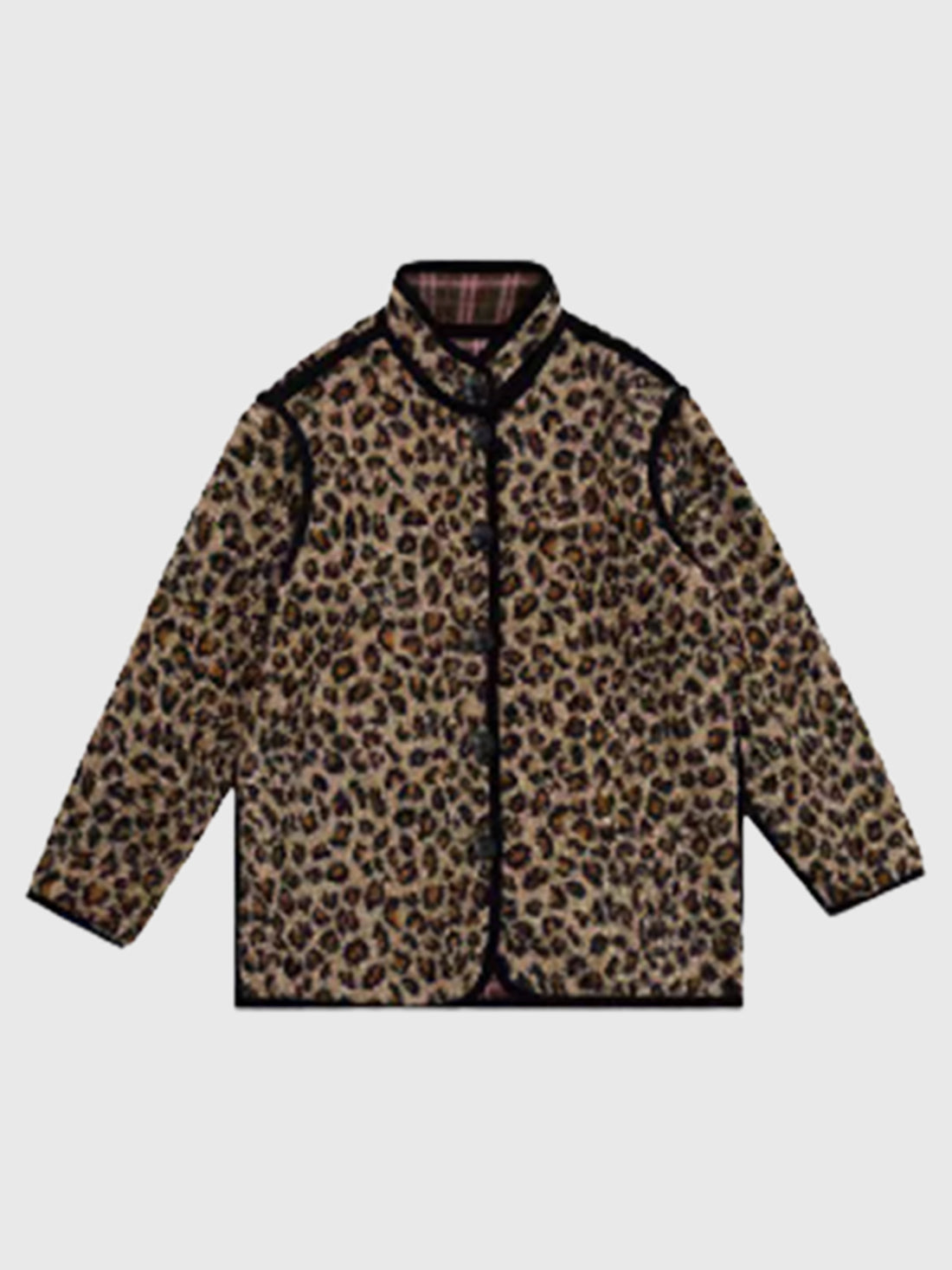 Brick Lane Baggy Leopard Print Stand Collar Jacket Outwear - Brown