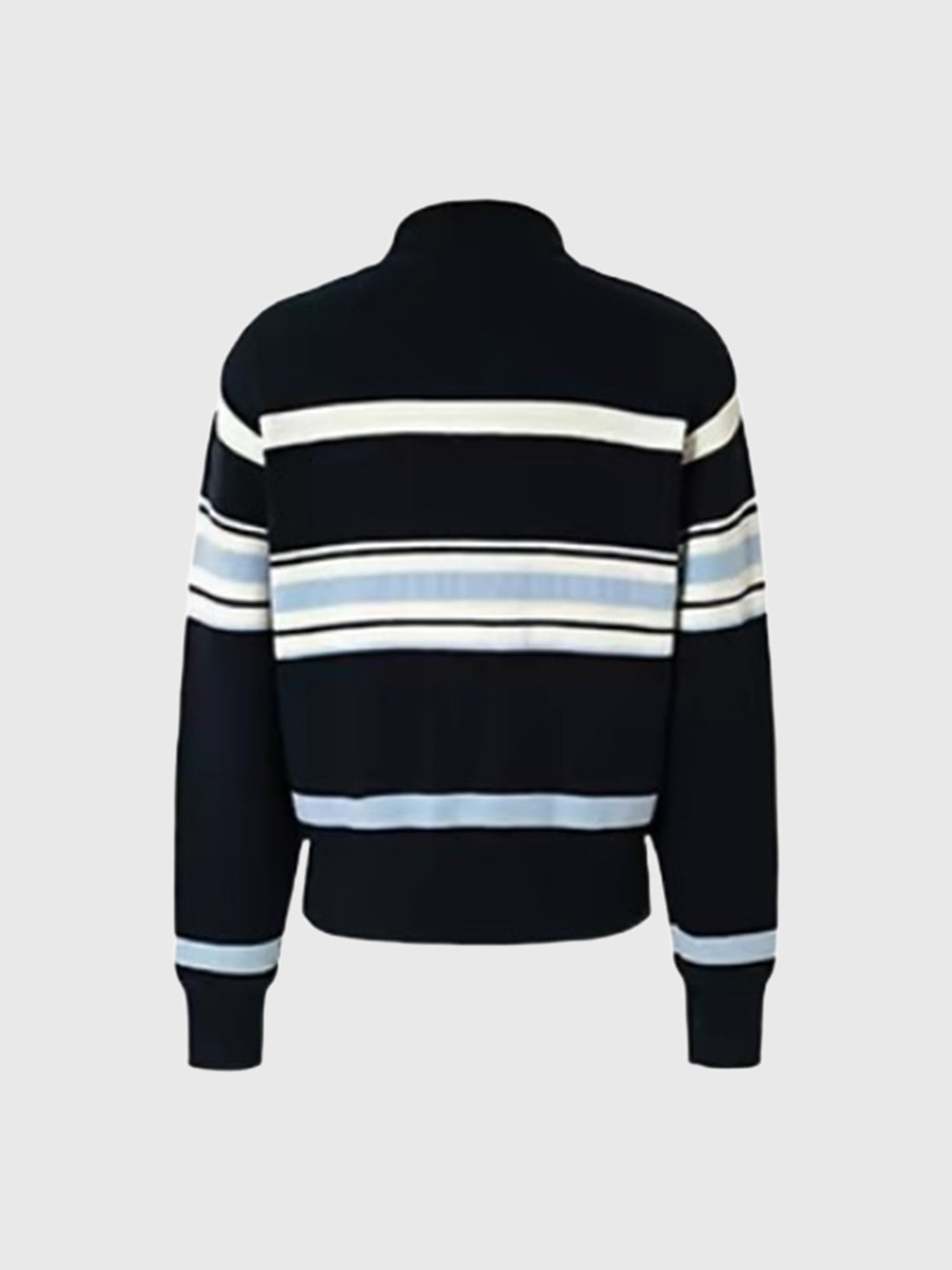 American Club Baggy Striped Chest Graphic Zip Knit Sweater - Black
