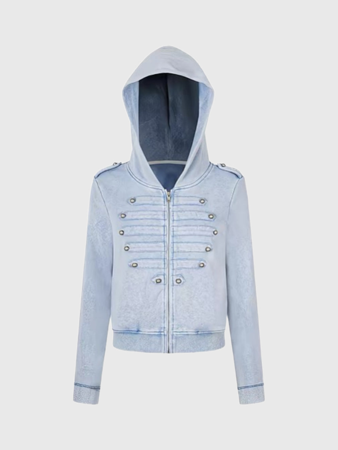 Co-ed Dorm Skimming Graphic Print Hooded Top - Blue