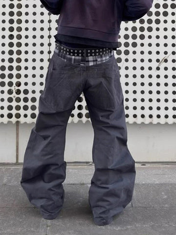 Brick Lane Curved Cut Check Plaid 3D Structured Pants - Black