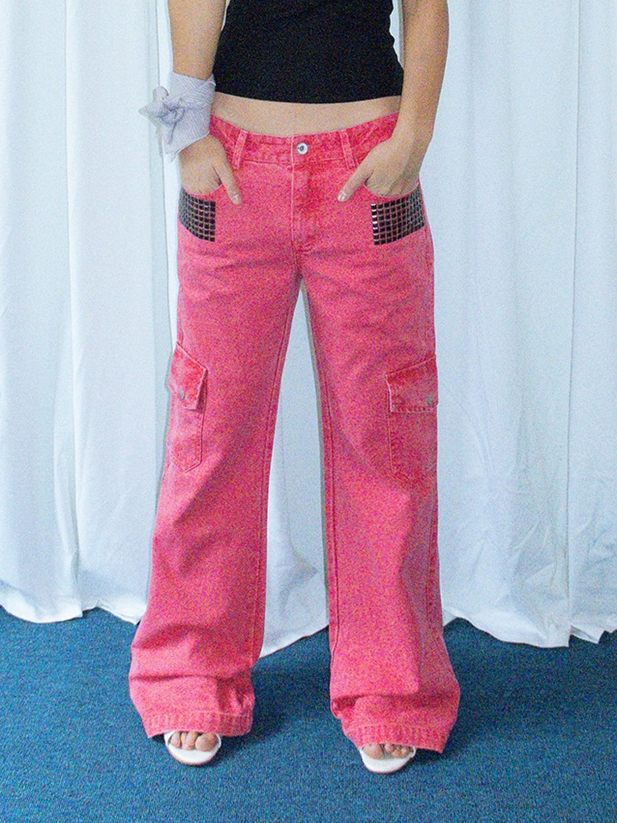 Brick Lane Flared Multi-Pocket Cargo Pants - Pink