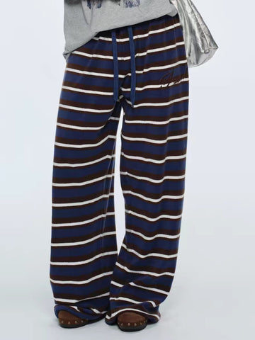 Brick Lane Wide-leg Striped Drawstring Maxi Pants - Navy