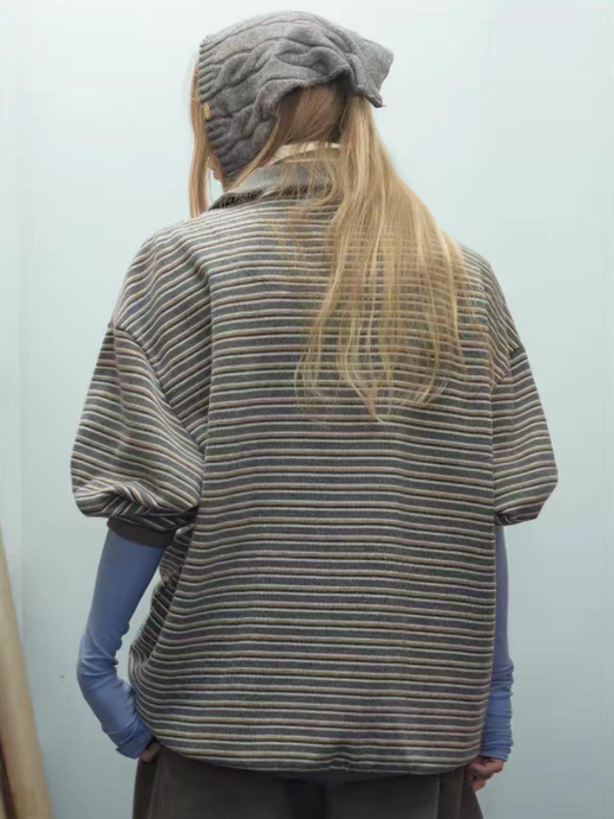 Brick Lane Layered Double-Collar Graphic Long Sleeve Sweatshirt - Blue/Grey