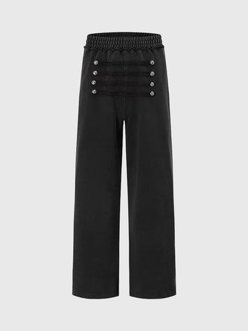 Brick Lane Double-Breasted Button Front Wide-Leg Maxi Pants - Black