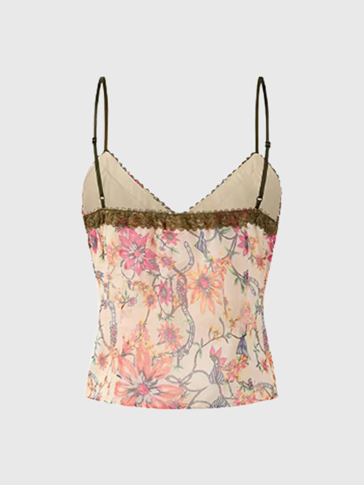 Brick Lane Skimming Lace Trim Floral Print Cami Tank - Pink