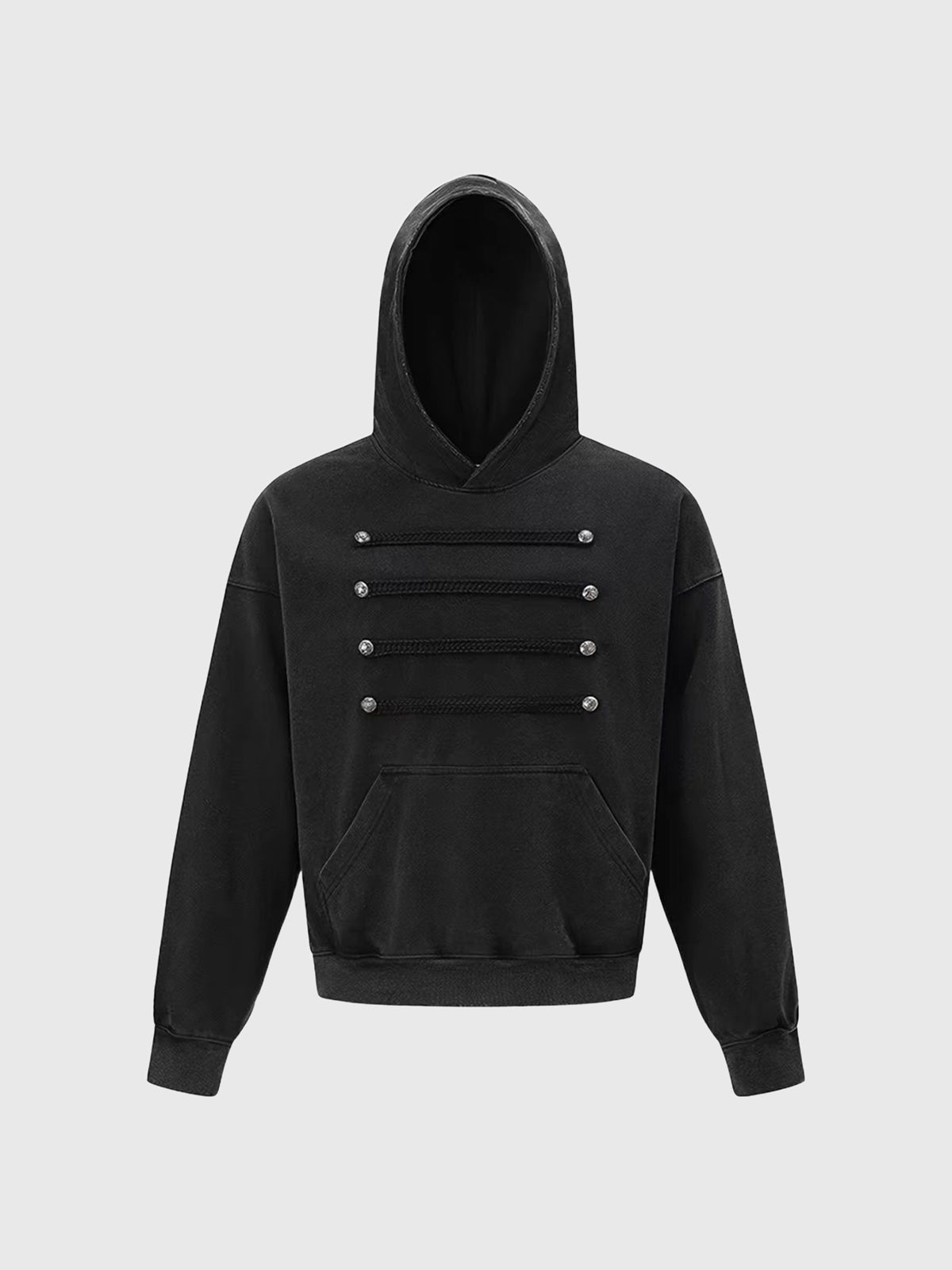 Weekday Outdoor Buckle Strap Drawstring Hoodie - Black