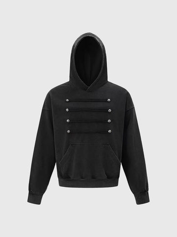 Weekday Outdoor Buckle Strap Drawstring Hoodie - Black
