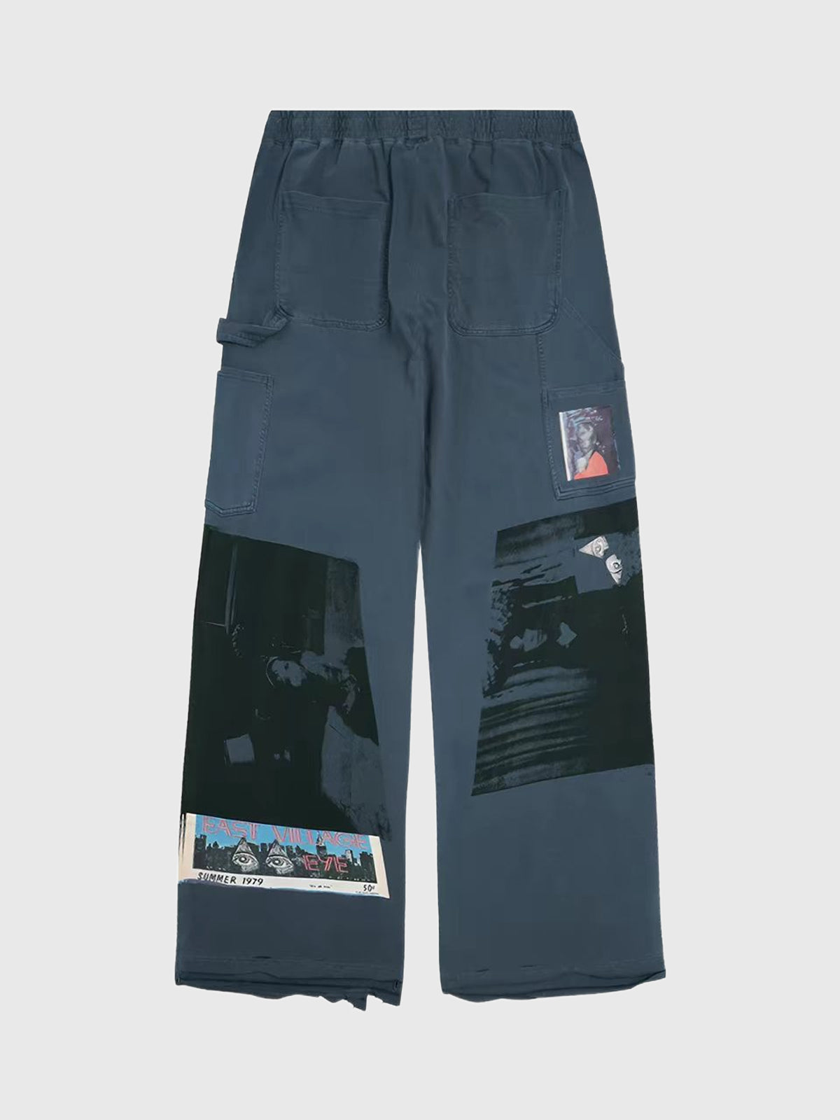 American Club Wide-leg Graphic Patchwork Denim Maxi Pants - Blue